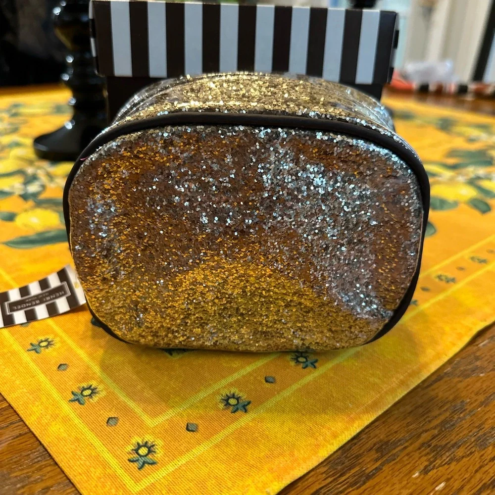 NWT HENRI BENDEL Metallic Glitter Goddess Cosmetic Makeup Bag Clutch